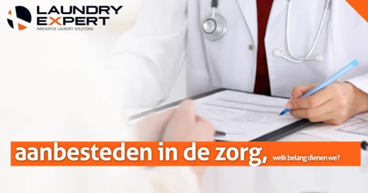 Arts met stethoscoop overhandigt een klembord, met tekst over besteding in de zorg