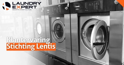 Industriële wasmachines met tekst over de wasserij-ervaring van Lentis