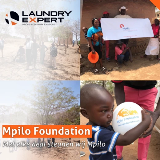 Collage Mpilo Foundation: mensen in Afrika met een spandoek en een bal